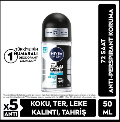 Nivea Men Erkek Roll-On Deodorant Black & White Invisible Fresh 50 ml