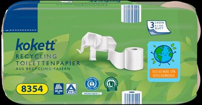ALDI KOKETT Recycling Toilettenpapier 8x 220 Blatt Packung 2.29€ 100 Blatt 0.15€