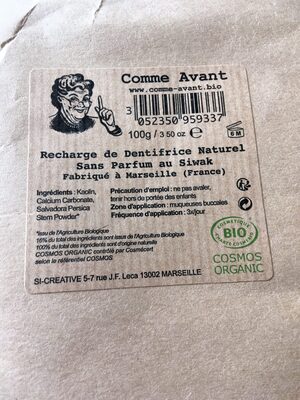 Dentifrice naturel sans parfum au siwak