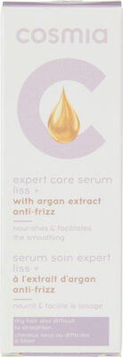 Cosmia - serum soin expert liss + - à l'extrait d'argan anti frizz - cheveux secs ou difficiles à lisser - 50ml