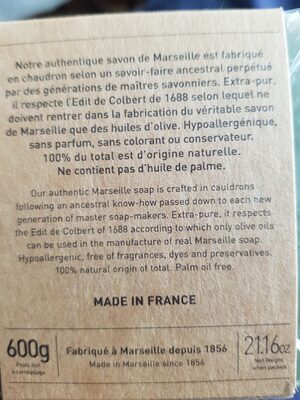 Savon de Marseille olive (vert) - Etui + film recyclable 600g