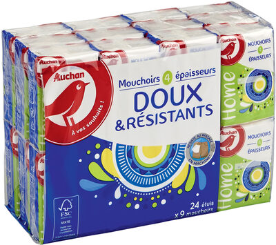 Auchan mouchoirs home etuis x24 doux et resistant