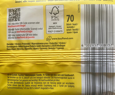 Feuchtes Toilettenpapier KAMILLE mit Aloe vera und Kamille