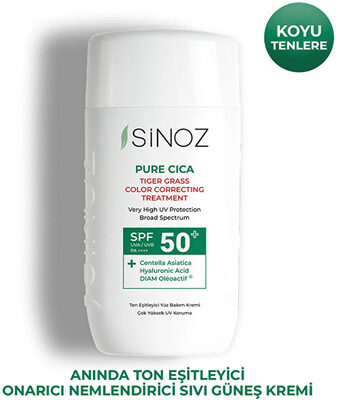 Sinoz Pure Cica Tiger Grass Ton Eşitleyici Sıvı Güneş Kremi SPF50+ 50 ml