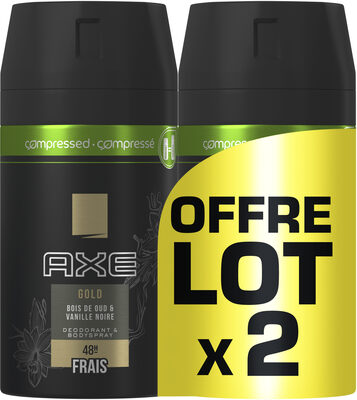 AXE Gold Compressé Déodorant Homme Spray Bois de Oud et Vanille Noir Frais 48H Lot 2x100ml