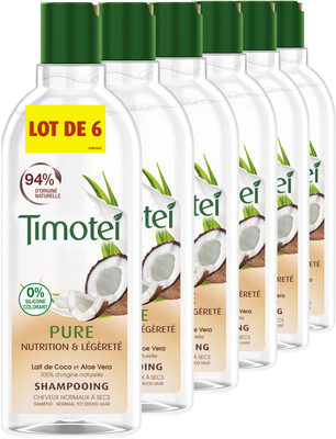 Timotei Pure Shampoing Femme Nutrition & Légèreté Cheveux Normaux au Lait de Coco et Aloe Vera Lot