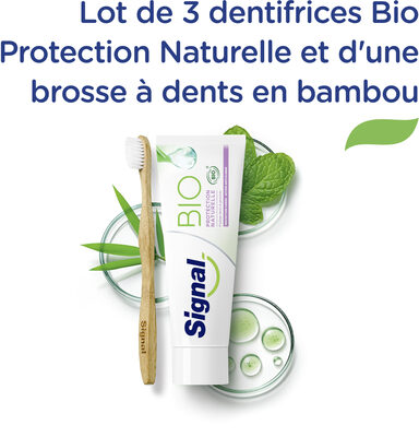 Signal Kit 3 Dentifrices Bio Protection Naturelle et 1 Brosse à Dents Manuelle Souple Bambou 100 % Naturel x 1