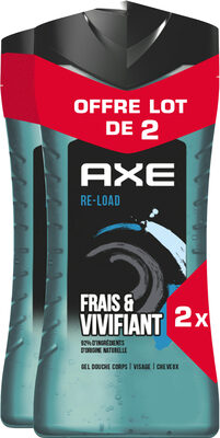 Axe Gel Douche 3-en-1 Homme Re-Load Frais et Vivifiant 2x250ml